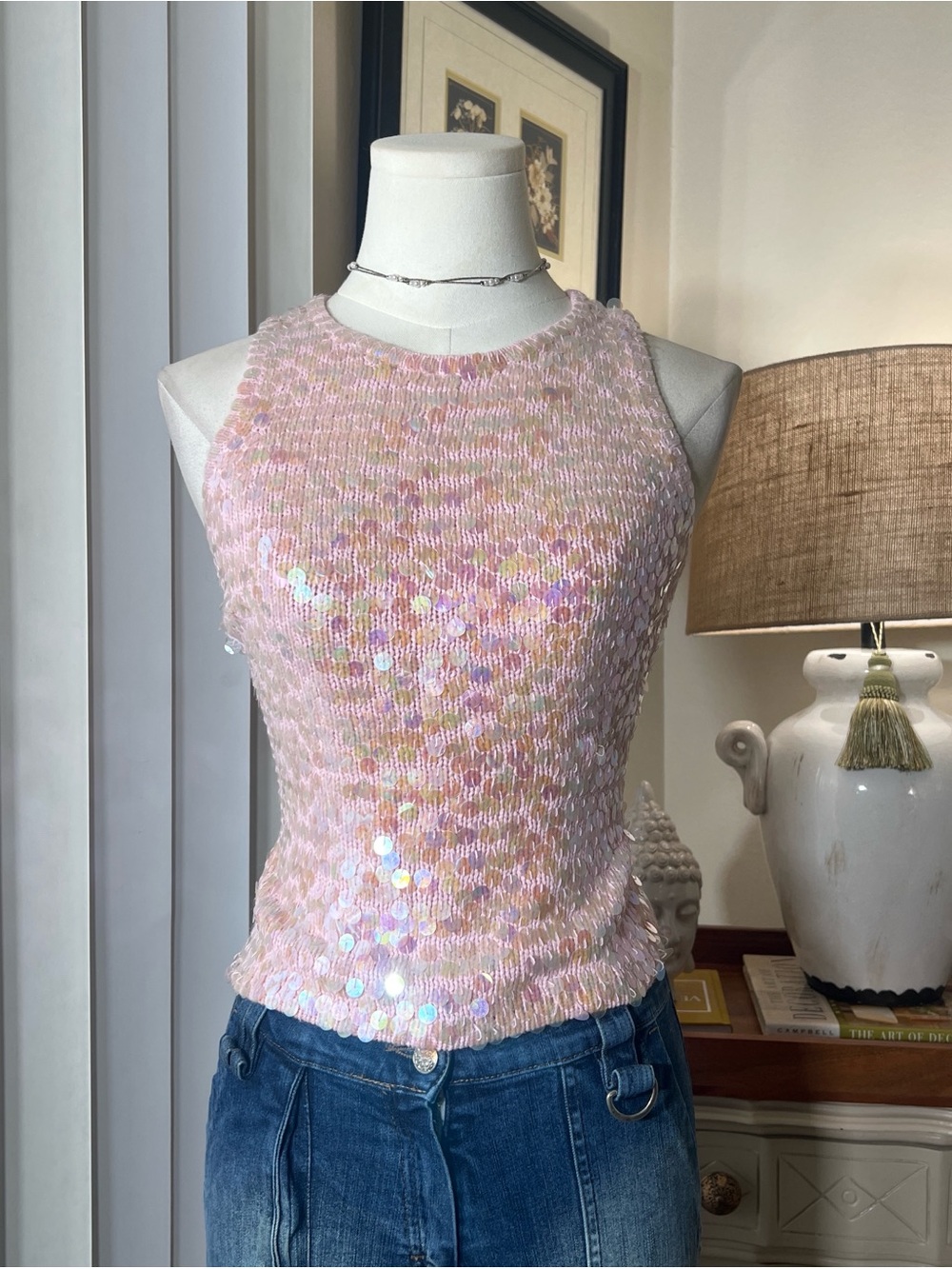 Y2K Next Era Pink Iridescent Sequin Tank Top